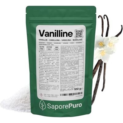 SaporePuro Vanilline Pure en Poudre 100 g – Arôme Vanille Sans Gluten pour Gâteaux, Biscuits, Crèmes et Glaces – Qualité Alimentaire Certifiée - Publicité SaporePuro Vanilline Pure en Poudre 100 g – Arôme Vanille Sans Gluten pour Gâteaux, Biscuits, Crèmes et Glaces – Qualité Alimentaire Certifiée - Publicité
