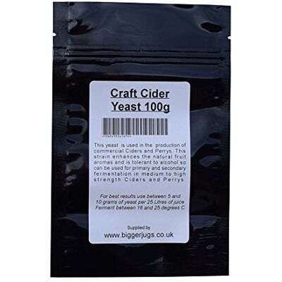 Bigger Jugs Craft Levure de cidre 100 g dans une pochette refermable robuste – pour une fermentation rapide de tous les types de cidre et Perrys Home Brew Homemade - Publicité Bigger Jugs Craft Levure de cidre 100 g dans une pochette refermable robuste – pour une fermentation rapide de tous les types de cidre et Perrys Home Brew Homemade - Publicité