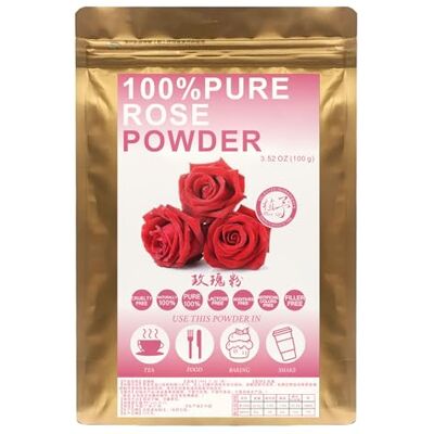 Plant Gift 100% Pure Rose Powder 玫瑰粉 Rose Rose naturelle, idéale pour les boissons, les smoothies, les yaourts, la boulangerie, les biscuits 100g / 3.25oz - Publicité Plant Gift 100% Pure Rose Powder 玫瑰粉 Rose Rose naturelle, idéale pour les boissons, les smoothies, les yaourts, la boulangerie, les biscuits 100g / 3.25oz - Publicité