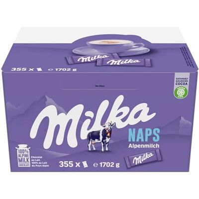 Milka Naps Carrés de Chocolat au Lait Format Pratique Présentoir de 355 Unités (4,6 g) - Publicité Milka Naps Carrés de Chocolat au Lait Format Pratique Présentoir de 355 Unités (4,6 g) - Publicité