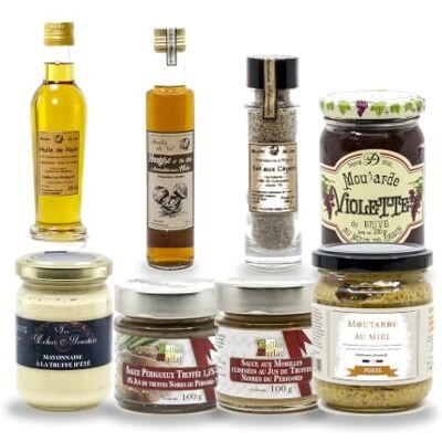 Cellier du Périgord Pack Découverte Cellier Périgord Condiments Sauces 7 Produits 7 condiments et sauces du Périgord : truffes, morilles, moutardes, mayo truffe, sel cèpes, huile et vinaigre de noix - Publicité Cellier du Périgord Pack Découverte Cellier Périgord Condiments Sauces 7 Produits 7 condiments et sauces du Périgord : truffes, morilles, moutardes, mayo truffe, sel cèpes, huile et vinaigre de noix - Publicité
