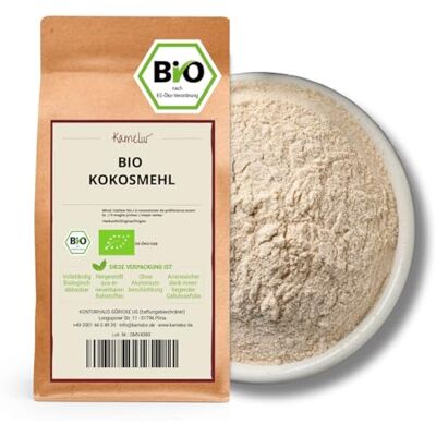 Kamelur 1kg farine de coco BIO déshuilée farine de coco faible en glucides et sans additifs farine de coco BIO en emballage biodégradable - Publicité Kamelur 1kg farine de coco BIO déshuilée farine de coco faible en glucides et sans additifs farine de coco BIO en emballage biodégradable - Publicité
