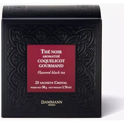 Dammann Frères DAMMANN Thé Noir Coquelicot Gourmand Boîte 25 Sachets Cristal Arômes Amande, Biscuit, Framboise Cerise Violette Vanille - Publicité Dammann Frères DAMMANN Thé Noir Coquelicot Gourmand Boîte 25 Sachets Cristal Arômes Amande, Biscuit, Framboise Cerise Violette Vanille - Publicité