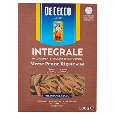 De Cecco Lot de 10 pâtes Mezze penne rigate integrali grains entiers italiens nouilles 500 g - Publicité De Cecco Lot de 10 pâtes Mezze penne rigate integrali grains entiers italiens nouilles 500 g - Publicité