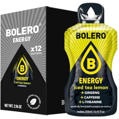 Bolero Energy 7 g x 12 sachets Boisson en poudre sans sucre Végan & sans gluten Pour un mode de vie actif (12x7g, Thé Glacé Citron) - Publicité Bolero Energy 7 g x 12 sachets Boisson en poudre sans sucre Végan & sans gluten Pour un mode de vie actif (12x7g, Thé Glacé Citron) - Publicité
