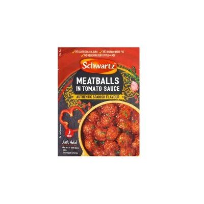 Schwartz Boulettes de viande à la sauce tomate (saveur espagnole authentique) 30 g Lot de 2 - Publicité Schwartz Boulettes de viande à la sauce tomate (saveur espagnole authentique) 30 g Lot de 2 - Publicité