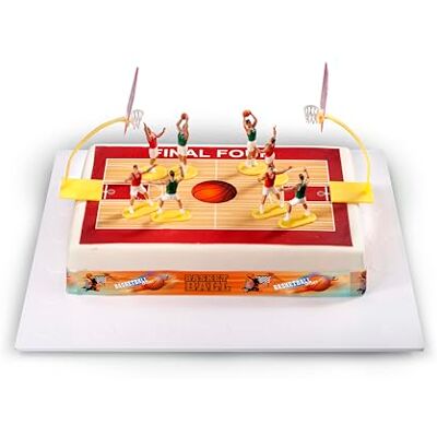 KARDASIS Basketball Feuille Sucre Comestible 21x28cm Déco Gâteau 3D Feuille sucre comestible Basketball 21x28cm avec 4 bandes 28x3cm et 10 figurines 3D pour déco gâteau - Publicité KARDASIS Basketball Feuille Sucre Comestible 21x28cm Déco Gâteau 3D Feuille sucre comestible Basketball 21x28cm avec 4 bandes 28x3cm et 10 figurines 3D pour déco gâteau - Publicité