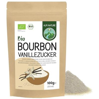 Alpi Nature Sucre Vanillé Bourbon BIO 100g, Premium Sucre de Canne en Poudre et Brut avec des Gousses de Vanille de Madagascar Moulues - Publicité Alpi Nature Sucre Vanillé Bourbon BIO 100g, Premium Sucre de Canne en Poudre et Brut avec des Gousses de Vanille de Madagascar Moulues - Publicité