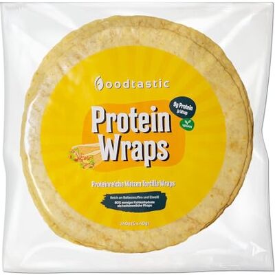 Foodtastic Protein Wraps 5 x 240 g, Tortilla haute protéine, 22% de protéines et seulement 11% de glucides, riche en protéines et ortilla de blé à faible teneur en carbone - Publicité Foodtastic Protein Wraps 5 x 240 g, Tortilla haute protéine, 22% de protéines et seulement 11% de glucides, riche en protéines et ortilla de blé à faible teneur en carbone - Publicité