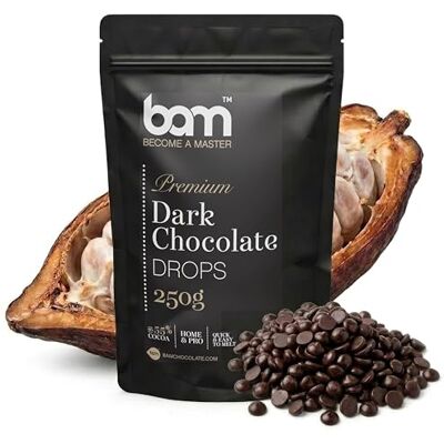 BAM Chocolat Noir de Couverture 55,6% Cacao – Pépites de Chocolat Pistoles Chocolat Pâtissier Fluide pour Desserts, Ganaches, Mousses et Moulage Qualité Professionnelle 250 g - Publicité BAM Chocolat Noir de Couverture 55,6% Cacao – Pépites de Chocolat Pistoles Chocolat Pâtissier Fluide pour Desserts, Ganaches, Mousses et Moulage Qualité Professionnelle 250 g - Publicité