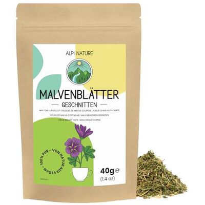 Alpi Nature Feuilles de Mauve 40g, Feuilles de Mauve Séchées et Coupées, Thé en Vrac - Publicité Alpi Nature Feuilles de Mauve 40g, Feuilles de Mauve Séchées et Coupées, Thé en Vrac - Publicité