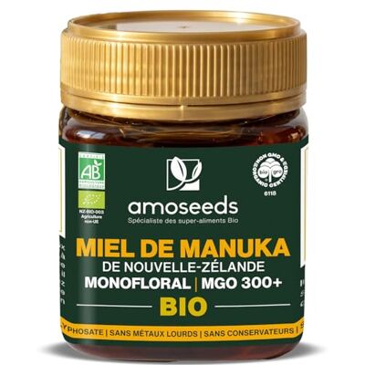 Amoseeds Miel de Manuka BIO 250g MGO 300+ Origine Nouvelle-Zélande certifiée Brut et cru, non pasteurisé Miel monofloral Texture crémeuse, Qualité Supérieure - Publicité Amoseeds Miel de Manuka BIO 250g MGO 300+ Origine Nouvelle-Zélande certifiée Brut et cru, non pasteurisé Miel monofloral Texture crémeuse, Qualité Supérieure - Publicité