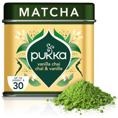 Pukka Matcha Bio Vanille Chai – Poudre de matcha bio à la vanille & épices chai – Saveur aromatique et épicée – Idéal matcha latte & boissons gourmandes – Boîte 30 g - Publicité Pukka Matcha Bio Vanille Chai – Poudre de matcha bio à la vanille & épices chai – Saveur aromatique et épicée – Idéal matcha latte & boissons gourmandes – Boîte 30 g - Publicité