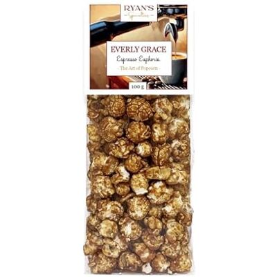 Everly Grace Popcorn – Espresso Euphoria, 100 g – Sachets de popcorn au caramel et espresso de notre manufacture à Augsbourg, Allemagne - Publicité Everly Grace Popcorn – Espresso Euphoria, 100 g – Sachets de popcorn au caramel et espresso de notre manufacture à Augsbourg, Allemagne - Publicité