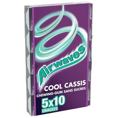 CHEWING-GUM SANS SUCRES COOL CASSIS 5X10 70G, AIRWAVES, LOT DE 3 - Publicité CHEWING-GUM SANS SUCRES COOL CASSIS 5X10 70G, AIRWAVES, LOT DE 3 - Publicité