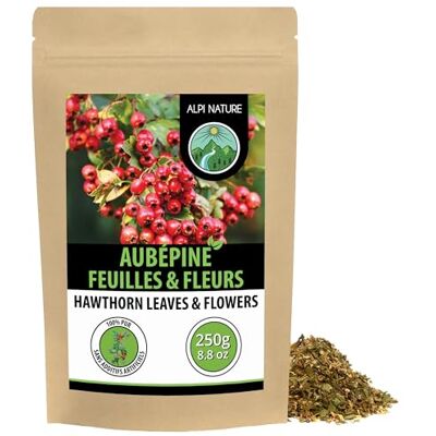 Alpi Nature Aubepine Tisane 250g, Тhé en Vrac, Feuilles et Fleurs d'Aubépine Séchées et Coupées - Publicité Alpi Nature Aubepine Tisane 250g, Тhé en Vrac, Feuilles et Fleurs d'Aubépine Séchées et Coupées - Publicité