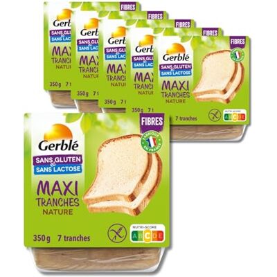 Gerblé Maxi Moelleux Nature Sans Gluten & Sans lactose, Lot de 6 Pains, Riche en fibres, Moelleux, 7 Tranches/Pain, 210217 - Publicité Gerblé Maxi Moelleux Nature Sans Gluten & Sans lactose, Lot de 6 Pains, Riche en fibres, Moelleux, 7 Tranches/Pain, 210217 - Publicité