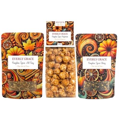 Everly Grace Coffret Gourmand Pumpkin Spice – Thé Bio en Vrac et Popcorn Croustillant – Mélange Artisanal d'Automne avec Cannelle, Muscade et Citrouille – Thé Noir et Tisane Épicée - Publicité Everly Grace Coffret Gourmand Pumpkin Spice – Thé Bio en Vrac et Popcorn Croustillant – Mélange Artisanal d'Automne avec Cannelle, Muscade et Citrouille – Thé Noir et Tisane Épicée - Publicité