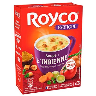 AUCHAN Lot de 3 unités *** ROYCO Soupe à l'indienne instantanée légumes curry et croûtons 3 sachets 3x60cl - Publicité AUCHAN Lot de 3 unités *** ROYCO Soupe à l'indienne instantanée légumes curry et croûtons 3 sachets 3x60cl - Publicité