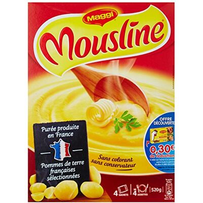Maggi MOUSLINE Purée Nature (4 sachets pour 4 personnes) Lot de 4 - Publicité Maggi MOUSLINE Purée Nature (4 sachets pour 4 personnes) Lot de 4 - Publicité
