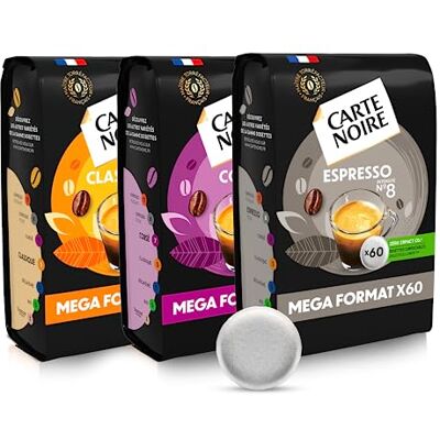Carte Noire – Café en Dosettes Souples Assortiment Classique N°5/Corsé N°7/Espresso N°8 – 3 Paquets de 60 Dosettes – Compatibles Senseo (180 dosettes) - Publicité Carte Noire – Café en Dosettes Souples Assortiment Classique N°5/Corsé N°7/Espresso N°8 – 3 Paquets de 60 Dosettes – Compatibles Senseo (180 dosettes) - Publicité