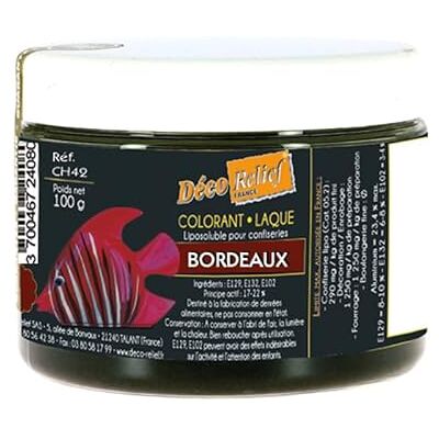 Déco Relief Colorant Alimentaire Bordeaux 100 g Colorant Liposoluble en Poudre Ingrédient Cuisine & Pâtisserie Pour Crèmes au Beurre, Chocolat, Pâtes d’Amande, Ganaches - Publicité Déco Relief Colorant Alimentaire Bordeaux 100 g Colorant Liposoluble en Poudre Ingrédient Cuisine & Pâtisserie Pour Crèmes au Beurre, Chocolat, Pâtes d’Amande, Ganaches - Publicité