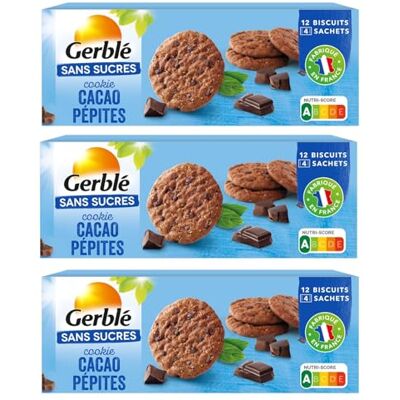 Gerblé – Cookies Cacao Pépites de Chocolat – Sans Sucres – Source de Fibres – Cacao Durable – Sans Huile de Palme – Nutri-Score A – Lot de 3 Boîtes – 36 Biscuits – 390 g - Publicité Gerblé – Cookies Cacao Pépites de Chocolat – Sans Sucres – Source de Fibres – Cacao Durable – Sans Huile de Palme – Nutri-Score A – Lot de 3 Boîtes – 36 Biscuits – 390 g - Publicité