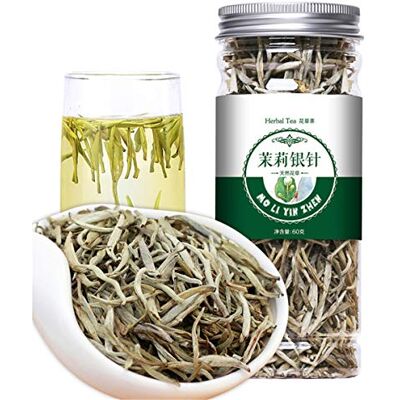 HELLOYOUNG Tisane chinoise Fleur de jasmin Thé Nouveau thé parfumé Soins de santé Fleurs thé Aliments verts et sains (60g Jasmine silver needle) - Publicité HELLOYOUNG Tisane chinoise Fleur de jasmin Thé Nouveau thé parfumé Soins de santé Fleurs thé Aliments verts et sains (60g Jasmine silver needle) - Publicité