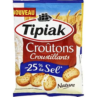 Tipiak Croûtons croustillants nature, 25% de sel Le sachet de 80g - Publicité Tipiak Croûtons croustillants nature, 25% de sel Le sachet de 80g - Publicité