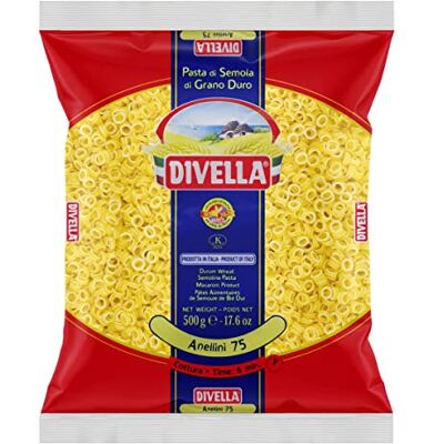 Divella Lot de 10 pâtes 100 % italiennes N° 75 Anellini 500 g - Publicité Divella Lot de 10 pâtes 100 % italiennes N° 75 Anellini 500 g - Publicité