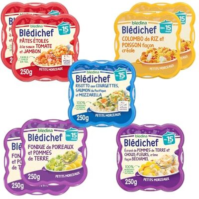 Blédina Blédichef 8 petits plats pour bébé Repas midi et soir Dès 15 Mois 5 recettes Pack de 8 - Publicité Blédina Blédichef 8 petits plats pour bébé Repas midi et soir Dès 15 Mois 5 recettes Pack de 8 - Publicité