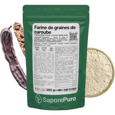 SaporePuro Farine de Graines de Caroube 250 g – SANS GLUTEN – Épaississant et gélifiant naturel 100% pur – Idéale pour Glaces, Sorbets, Desserts et Sauces - Publicité SaporePuro Farine de Graines de Caroube 250 g – SANS GLUTEN – Épaississant et gélifiant naturel 100% pur – Idéale pour Glaces, Sorbets, Desserts et Sauces - Publicité