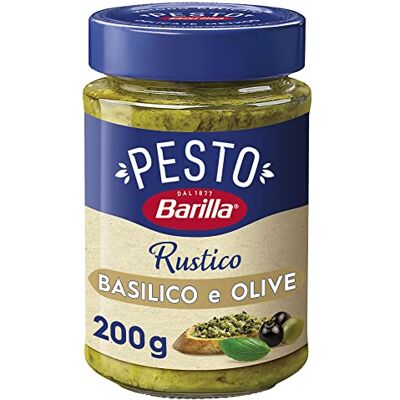 Barilla Sauce Pesto rustique au basilic et aux olives, pour pâtes et bruschettas, sans gluten, 200 g - Publicité Barilla Sauce Pesto rustique au basilic et aux olives, pour pâtes et bruschettas, sans gluten, 200 g - Publicité