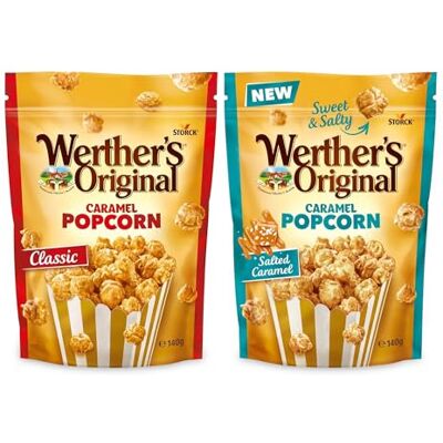 SWEET BUDDIES Werther's Original Popcorn Caramel Pack de 2 (2x140g) 1x Crémeux & 1x Salé Pop corn croustillant enrobé de caramel onctueux Idéal à partager ou pour une pause gourmande - Publicité SWEET BUDDIES Werther's Original Popcorn Caramel Pack de 2 (2x140g) 1x Crémeux & 1x Salé Pop corn croustillant enrobé de caramel onctueux Idéal à partager ou pour une pause gourmande - Publicité