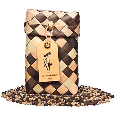 Khla Mélange de Poivre de Kampot Noir et Blanc Premium IGP 100g Poivre en Grains en Sachet Issu de l'Agriculture Biologique Emballage Traditionnel en Feuilles de Palme - Publicité Khla Mélange de Poivre de Kampot Noir et Blanc Premium IGP 100g Poivre en Grains en Sachet Issu de l'Agriculture Biologique Emballage Traditionnel en Feuilles de Palme - Publicité