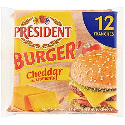 Président Fromage Burger' Cheddar/Emmental 12 Tranches 200 g - Publicité Président Fromage Burger' Cheddar/Emmental 12 Tranches 200 g - Publicité