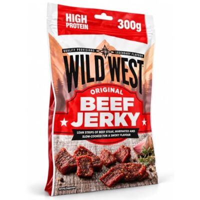 WILD WEST Beef Jerky, 300g Original, high Protein Viande séchée, Beef Jerky Snack protéiné, Bœuf séché - Publicité WILD WEST Beef Jerky, 300g Original, high Protein Viande séchée, Beef Jerky Snack protéiné, Bœuf séché - Publicité