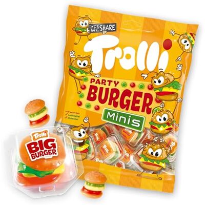 Trolli Burger Sachet, mini burgers 170 g et Big Burger 50 g Mélange de bonbons gélifiés cultes à partager pour anniversaire, barbecue ou candy bar, en emballages individuels - Publicité Trolli Burger Sachet, mini burgers 170 g et Big Burger 50 g Mélange de bonbons gélifiés cultes à partager pour anniversaire, barbecue ou candy bar, en emballages individuels - Publicité