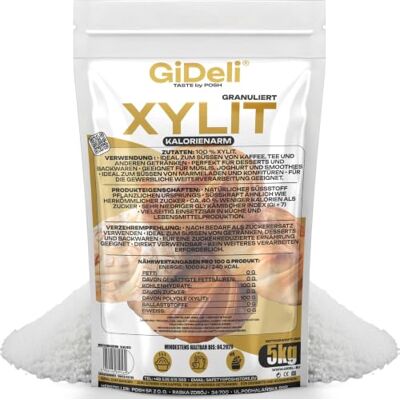 GiDeli Xylitol 5 kg Sucre de Bouleau Pour Boissons et Pâtisserie sans arrière-goût, dosage inchangé, se dissout rapidement, résiste à la cuisson, beignets et grandes fournées, goût neutre - Publicité GiDeli Xylitol 5 kg Sucre de Bouleau Pour Boissons et Pâtisserie sans arrière-goût, dosage inchangé, se dissout rapidement, résiste à la cuisson, beignets et grandes fournées, goût neutre - Publicité