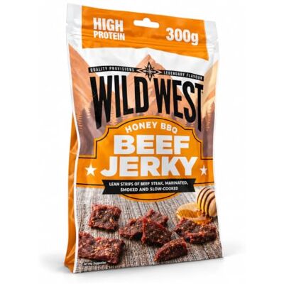 WILD WEST Beef Jerky, 300g Honey BBQ, high Protein Viande séchée, Beef Jerky Snack protéiné, Bœuf séché - Publicité WILD WEST Beef Jerky, 300g Honey BBQ, high Protein Viande séchée, Beef Jerky Snack protéiné, Bœuf séché - Publicité