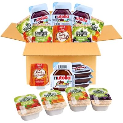 PRO DISTRI 60 Barquettes individuelles de Préparation de fruit,Miel et Pâte à tartiner LE BERGER DES FUITS pêche, fraise, prune, abricot Petit déjeuner,Airbnb, restauration, buffet - Publicité PRO DISTRI 60 Barquettes individuelles de Préparation de fruit,Miel et Pâte à tartiner LE BERGER DES FUITS pêche, fraise, prune, abricot Petit déjeuner,Airbnb, restauration, buffet - Publicité