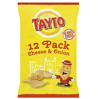 Tayto Chips de pommes de terre saveur fromage et oignon 12 x 25 g - Publicité Tayto Chips de pommes de terre saveur fromage et oignon 12 x 25 g - Publicité