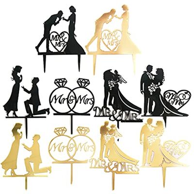 Aabellay Lot de 10 décorations de gâteau Mr and Mrs en acrylique durable et polyvalente gâteau pour mariage, fiançailles, fête de mariage, anniversaire de mariage, célébration, doré et noir - Publicité Aabellay Lot de 10 décorations de gâteau Mr and Mrs en acrylique durable et polyvalente gâteau pour mariage, fiançailles, fête de mariage, anniversaire de mariage, célébration, doré et noir - Publicité