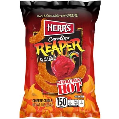 Herr's Carolina Reaper Cheese Curls 42x 28g - Publicité Herr's Carolina Reaper Cheese Curls 42x 28g - Publicité