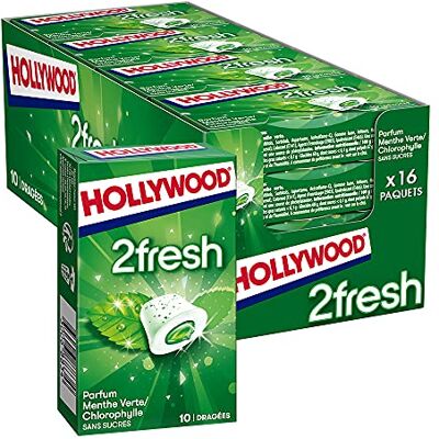 HOLLYWOOD Chewing Gum 2 Fresh Parfum Menthe Verte Chlorophylle Sans Sucres avec Édulcorants Lot de 16 paquets de 10 dragées 22 g - Publicité HOLLYWOOD Chewing Gum 2 Fresh Parfum Menthe Verte Chlorophylle Sans Sucres avec Édulcorants Lot de 16 paquets de 10 dragées 22 g - Publicité