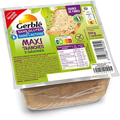 Gerblé – Maxi Moelleux aux 3 Graines – Sans Gluten & Sans Lactose – Riche en Fibres – 7 Tranches – 350 g - Publicité Gerblé – Maxi Moelleux aux 3 Graines – Sans Gluten & Sans Lactose – Riche en Fibres – 7 Tranches – 350 g - Publicité
