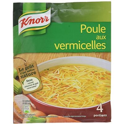 Knorr Soupe Poule Vermicelles, Soupe déshydratée, Ingrédients issus de l'agriculture durable, 4 portions 63g - Publicité Knorr Soupe Poule Vermicelles, Soupe déshydratée, Ingrédients issus de l'agriculture durable, 4 portions 63g - Publicité