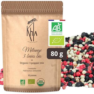 Khla Mélange 3 Baies Certifié Bio 80 g Poivre de Kampot Noir, Blanc & Baies Roses Qualité Premium Grand Cru Production Limitée Épices Direct Producteur Origine Cambodge & Madagascar - Publicité Khla Mélange 3 Baies Certifié Bio 80 g Poivre de Kampot Noir, Blanc & Baies Roses Qualité Premium Grand Cru Production Limitée Épices Direct Producteur Origine Cambodge & Madagascar - Publicité