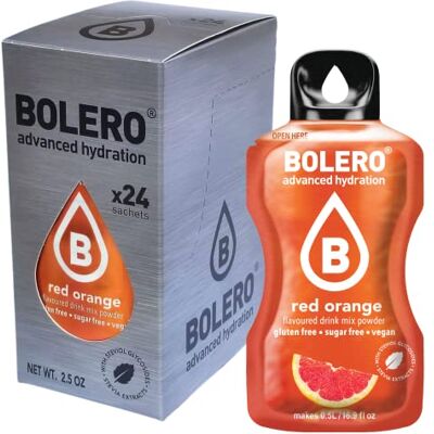 Bolero RED ORANGE 24x3g Jus en poudre sans sucre, édulcoré à la stévia + vitamine C pour enfants et sportifs sans gluten, végétalien saveur orange rouge - Publicité Bolero RED ORANGE 24x3g Jus en poudre sans sucre, édulcoré à la stévia + vitamine C pour enfants et sportifs sans gluten, végétalien saveur orange rouge - Publicité