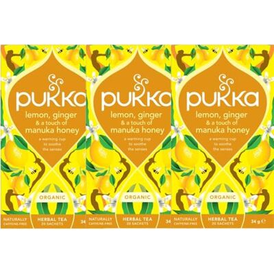 Pukka (3 PACK) Herbs Lemon Ginger Manuka Honey Tea 20 sachet 3 PACK BUNDLE - Publicité Pukka (3 PACK) Herbs Lemon Ginger Manuka Honey Tea 20 sachet 3 PACK BUNDLE - Publicité